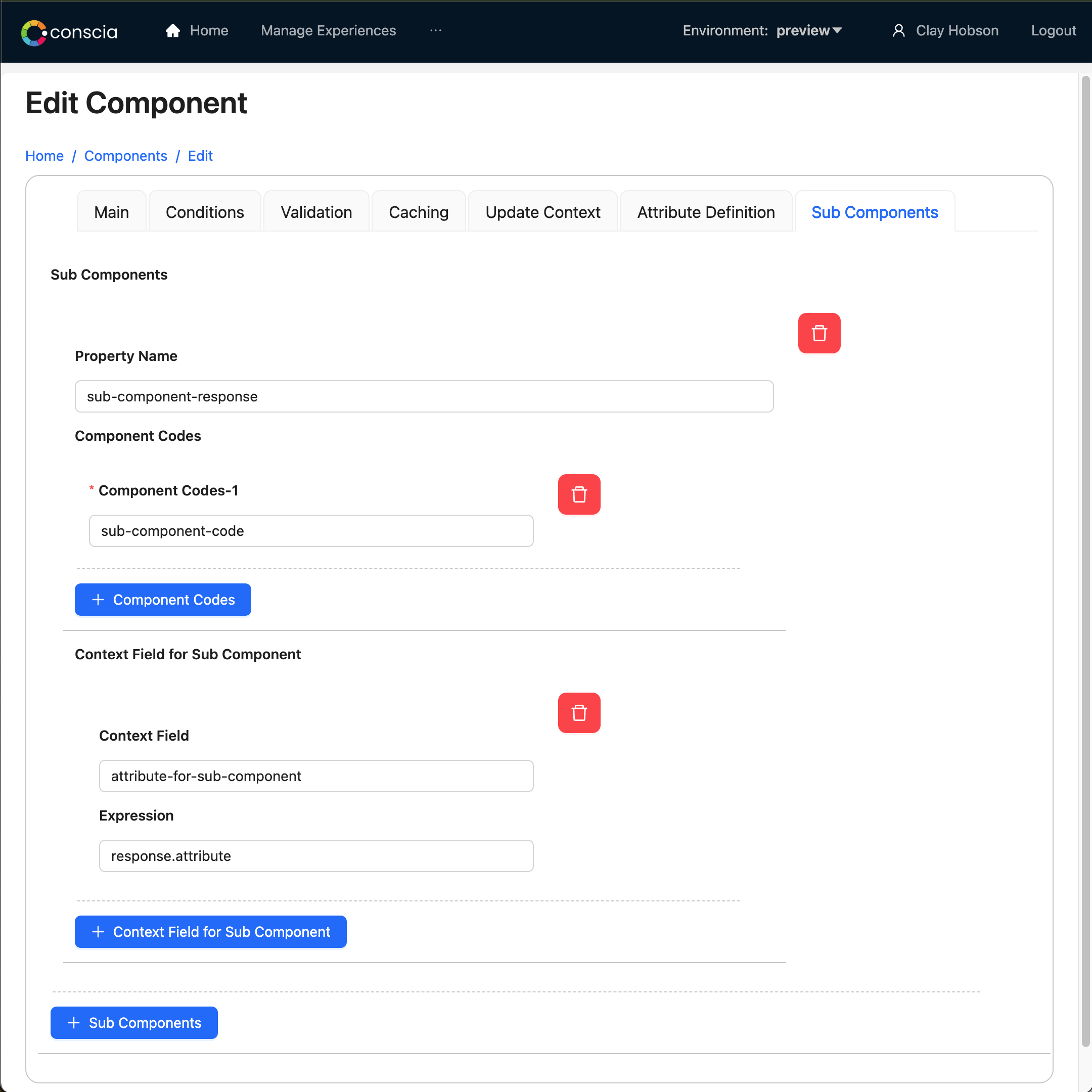 The parent Component&#39;s Sub Components pane