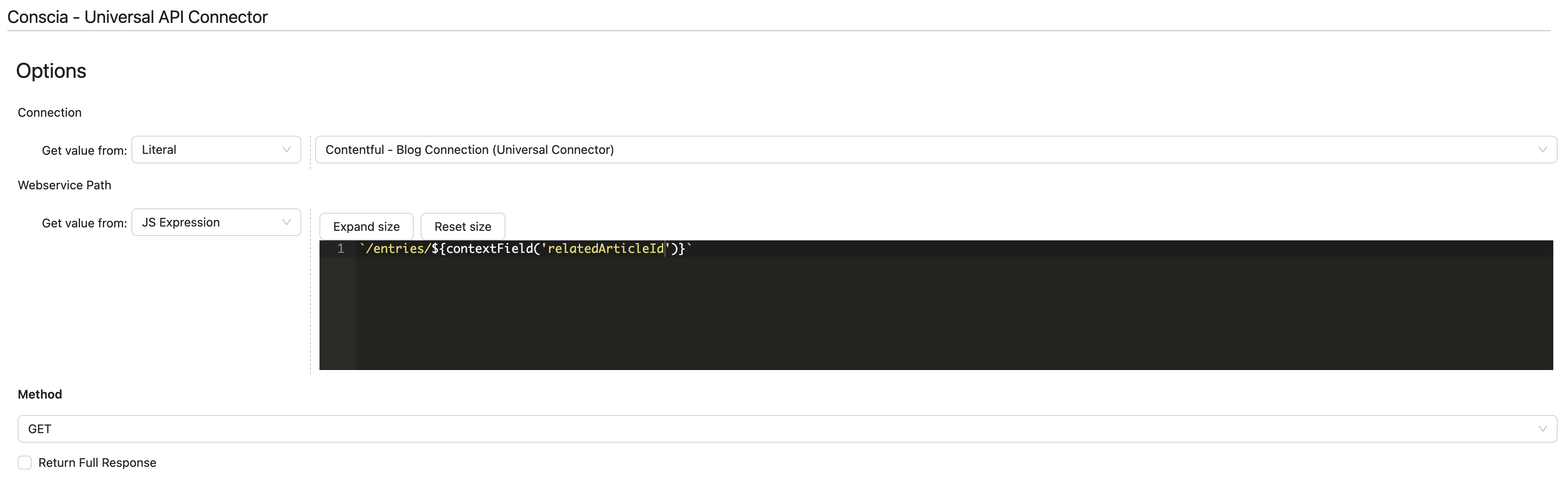 Universal API Connector Connection