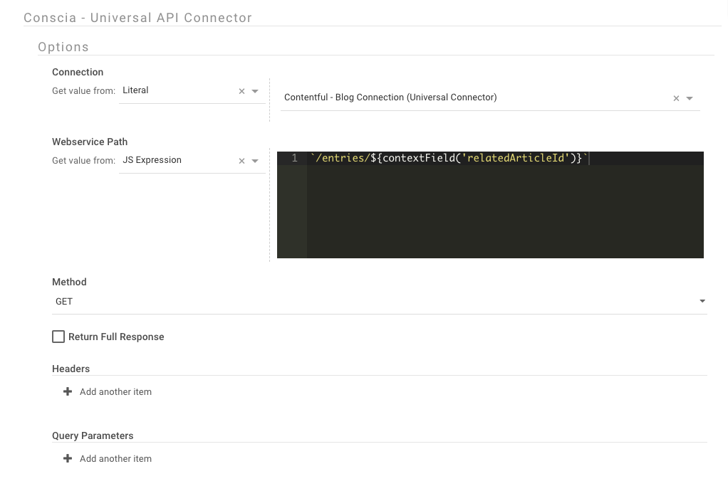 Universal API Connector Connection